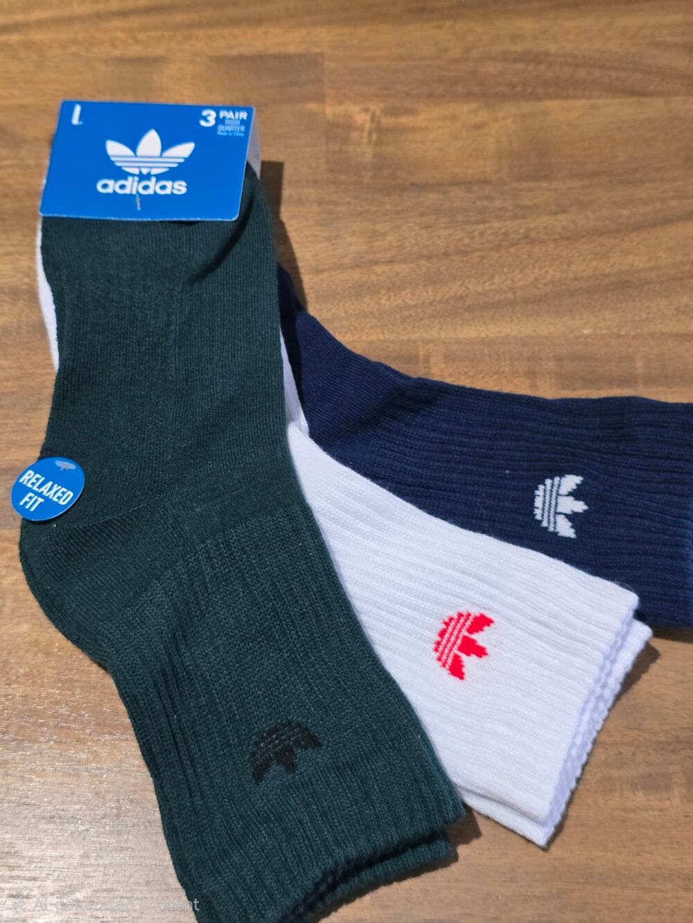 Adidas Originals Trefoil Crew Socks 3 Pk Green/Navy/White Relaxed Fit Large NWT
